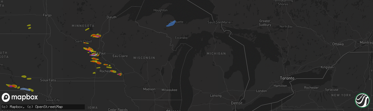 Hail map in Michigan on August 9, 2020