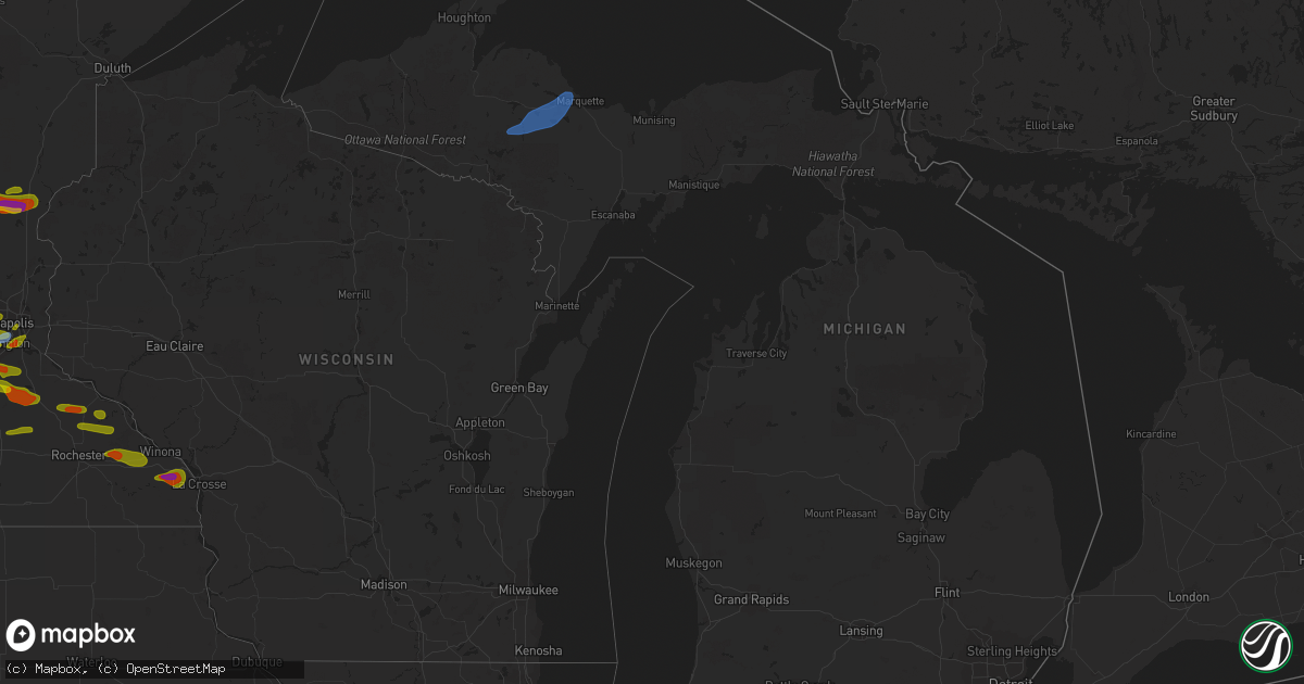 Hail map in Michigan on August 9, 2020
