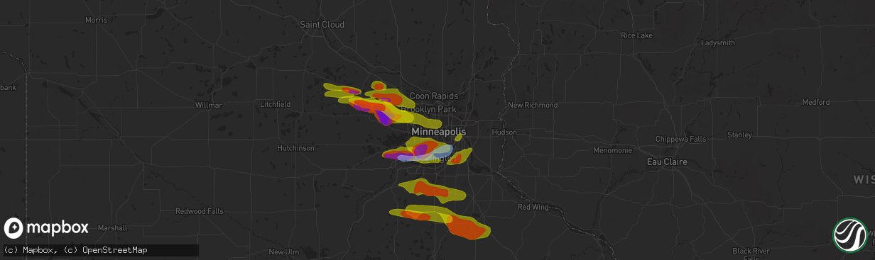 Hail map in Minneapolis, MN on August 9, 2020