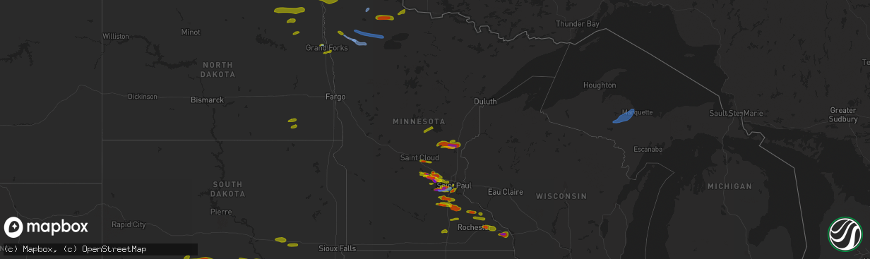 Hail map in Minnesota on August 9, 2020