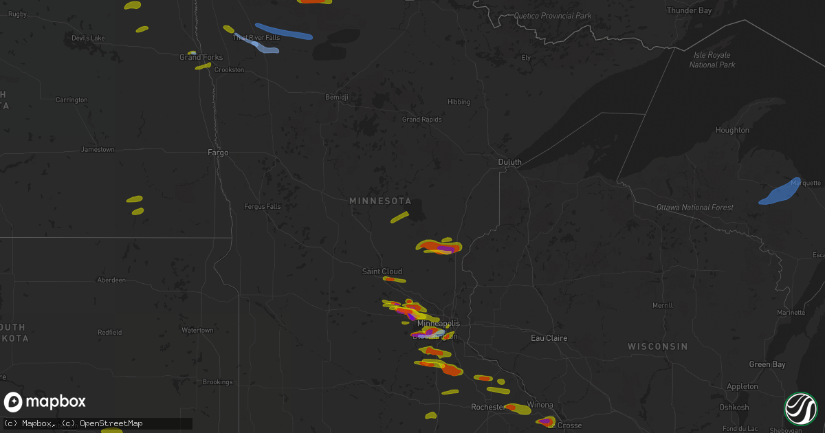 Hail map in Minnesota on August 9, 2020