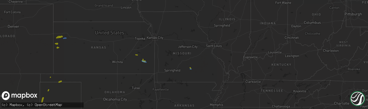 Hail map in Missouri on August 9, 2020