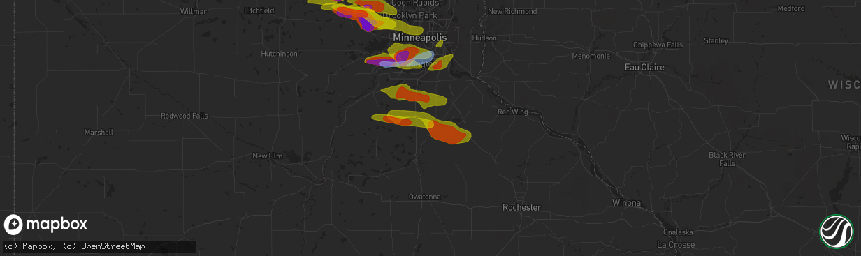 Hail map in Northfield, MN on August 9, 2020