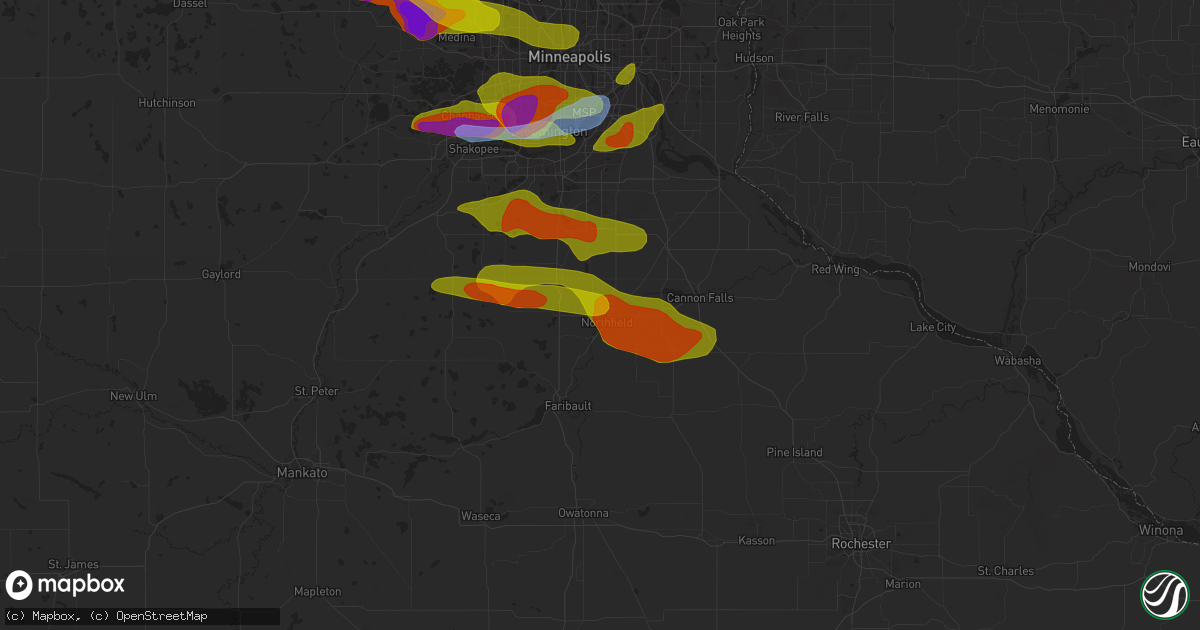 Hail map in Northfield, MN on August 9, 2020