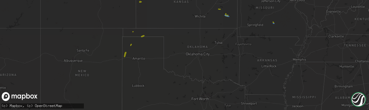 Hail map in Oklahoma on August 9, 2020