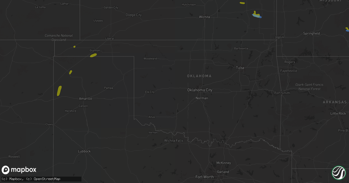 Hail map in Oklahoma on August 9, 2020
