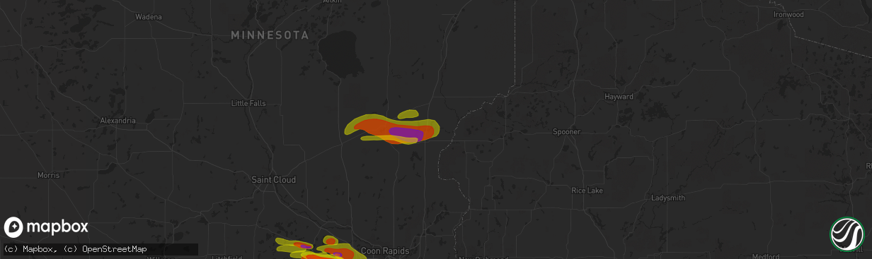 Hail map in Pine City, MN on August 9, 2020