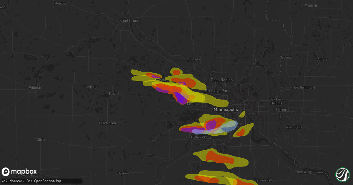 Hail map in Rockford, MN on August 9, 2020