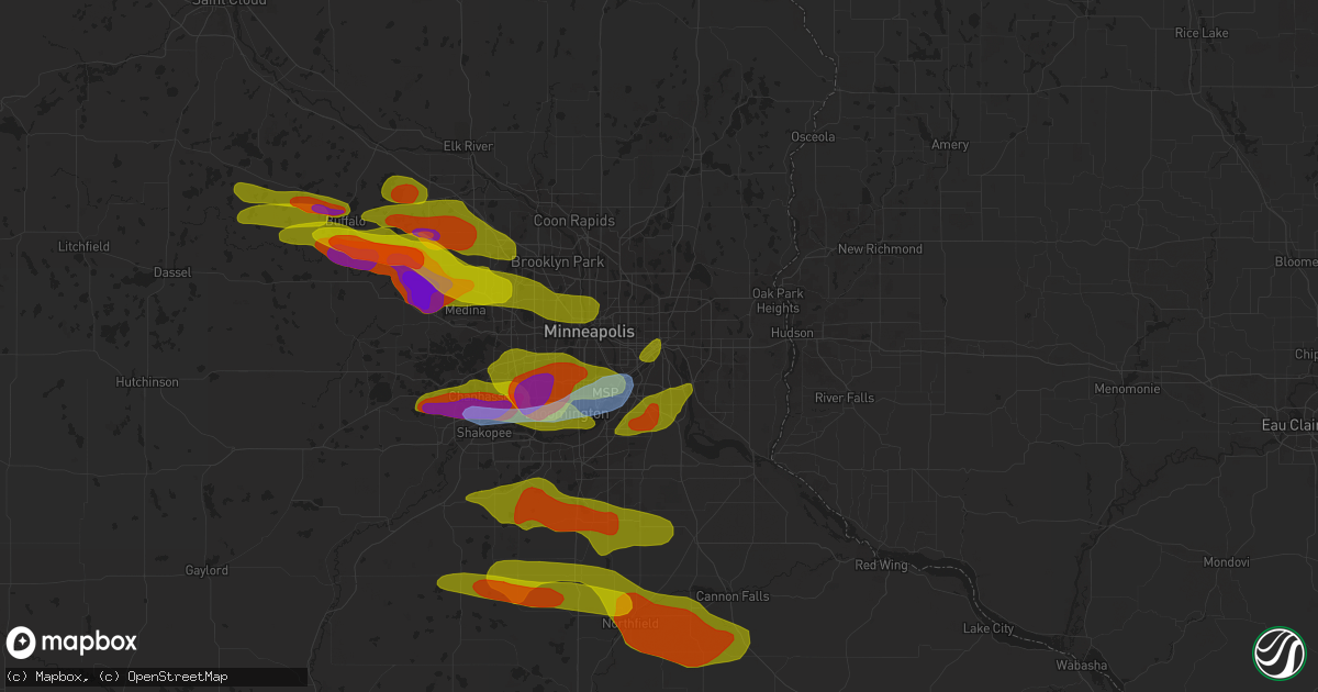 Hail map in Saint Paul, MN on August 9, 2020