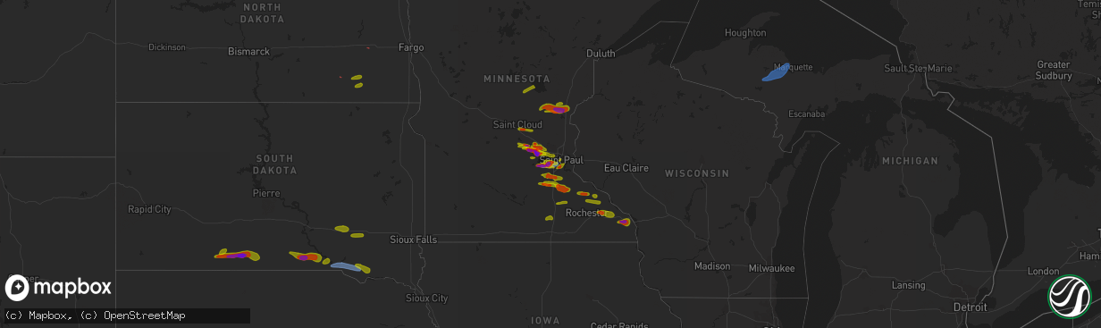 Hail map on August 9, 2020