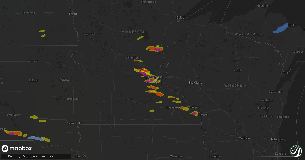 Hail map on August 9, 2020