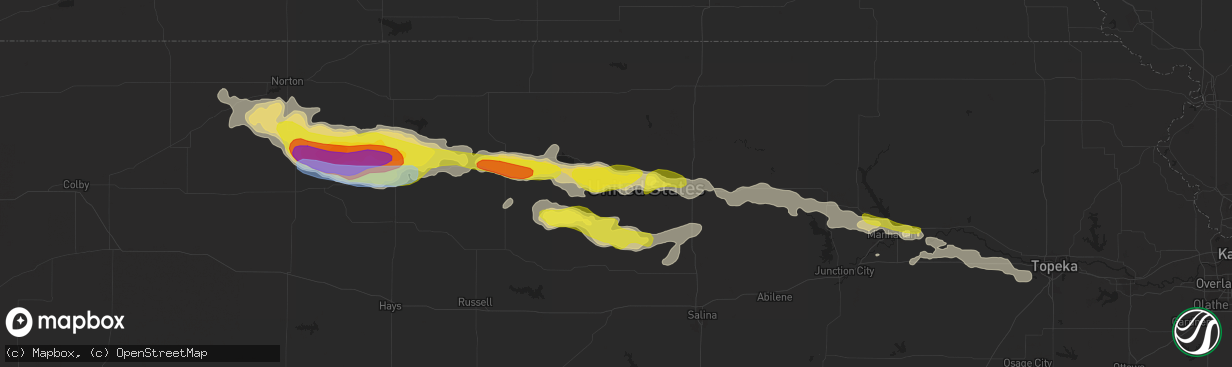 Hail map in Beloit, KS on August 9, 2021