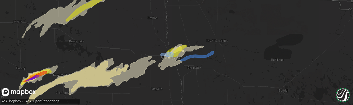 Hail map in East Grand Forks, MN on August 9, 2021