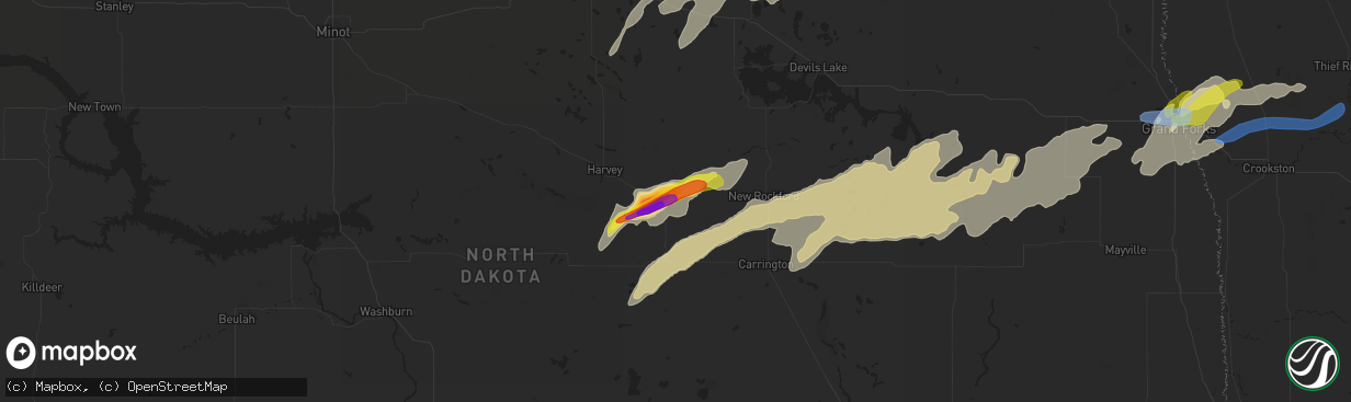 Hail map in Fessenden, ND on August 9, 2021