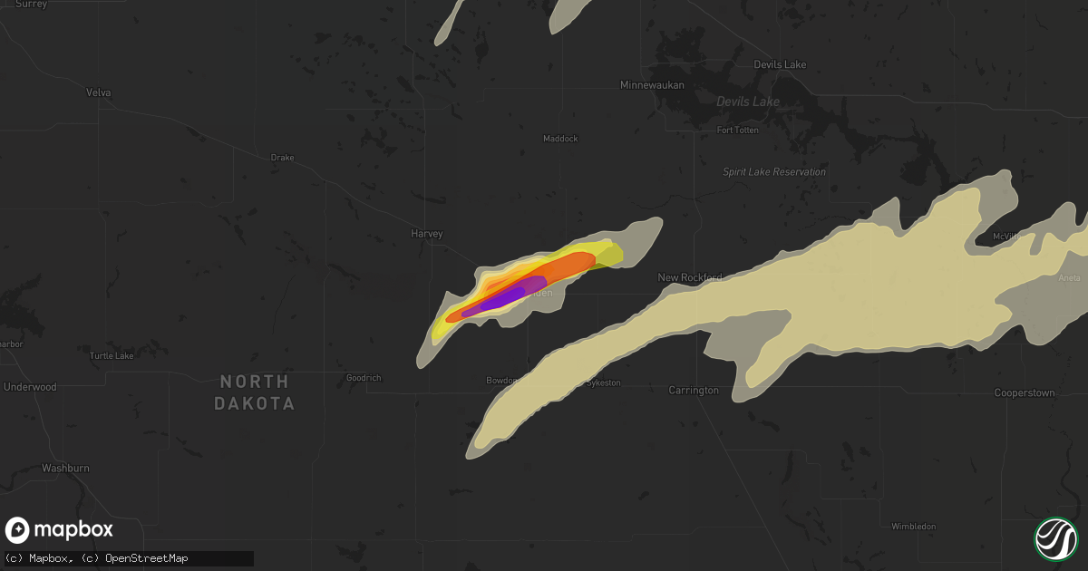 Hail map in Fessenden, ND on August 9, 2021