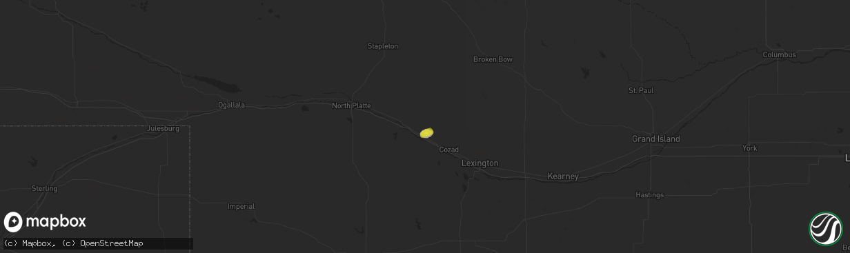 Hail map in Gothenburg, NE on August 9, 2021