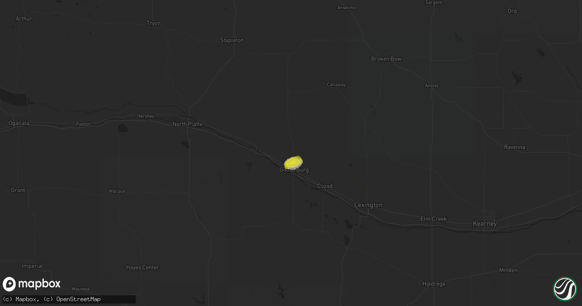 Hail map in Gothenburg, NE on August 9, 2021