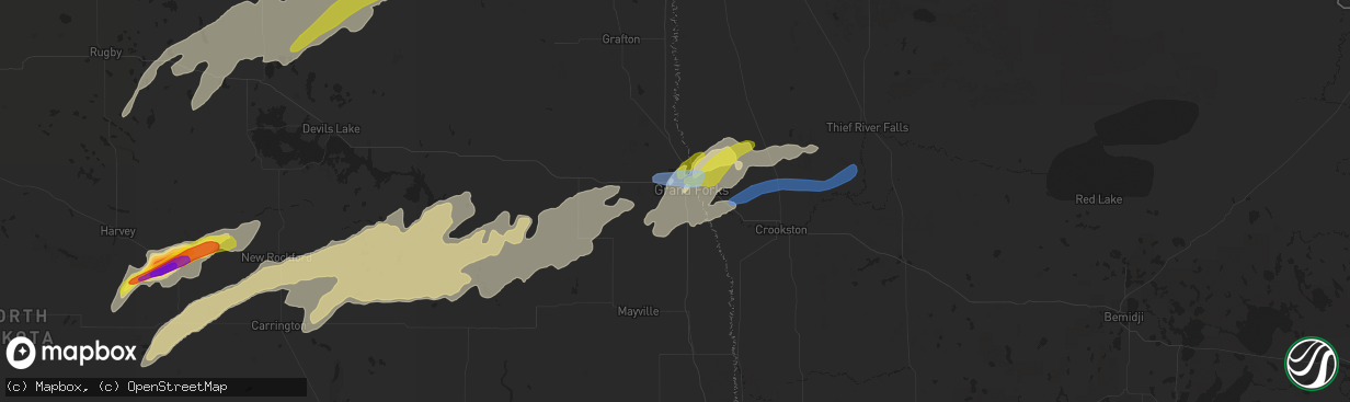 Hail map in Grand Forks, ND on August 9, 2021