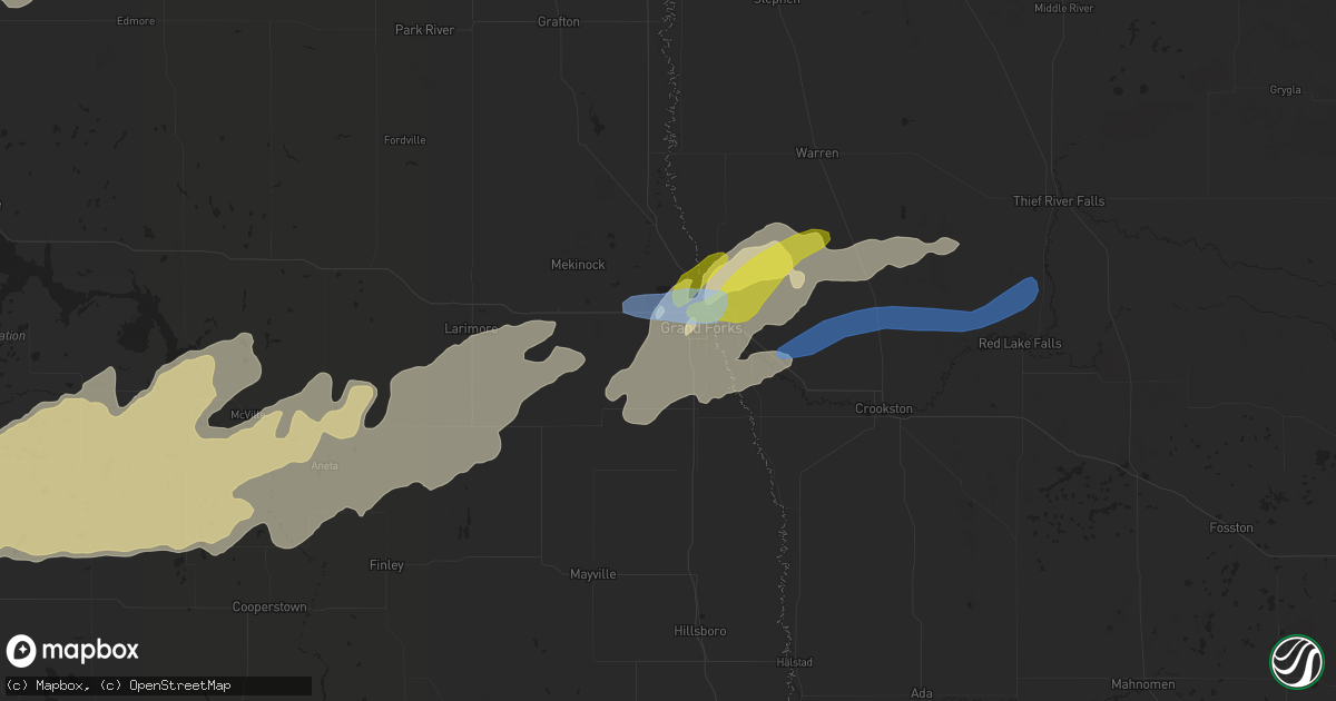 Hail map in Grand Forks, ND on August 9, 2021