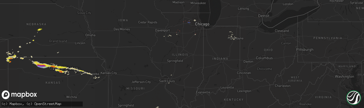 Hail map in Illinois on August 9, 2021