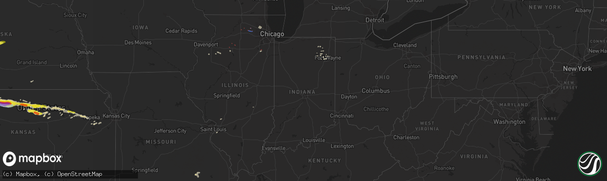 Hail map in Indiana on August 9, 2021