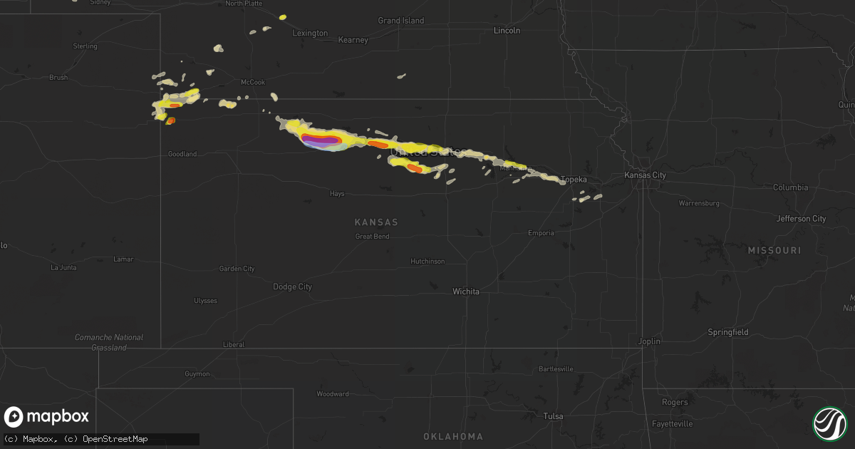 Hail map in Kansas on August 9, 2021