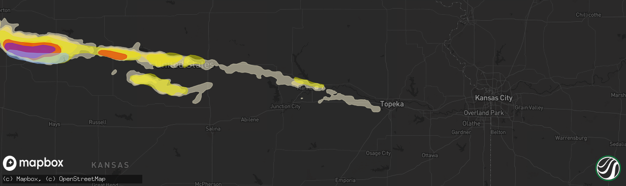 Hail map in Manhattan, KS on August 9, 2021