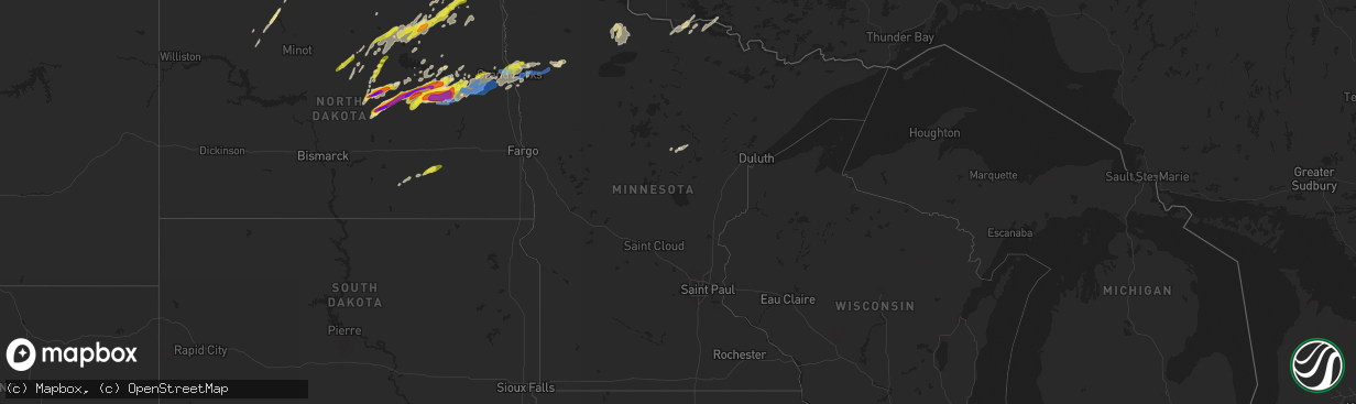 Hail map in Minnesota on August 9, 2021