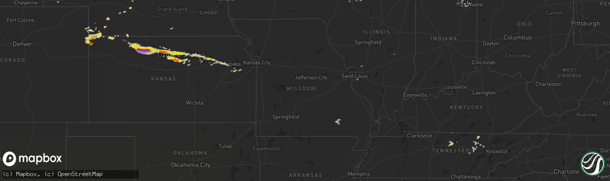 Hail map in Missouri on August 9, 2021