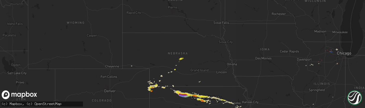 Hail map in Nebraska on August 9, 2021