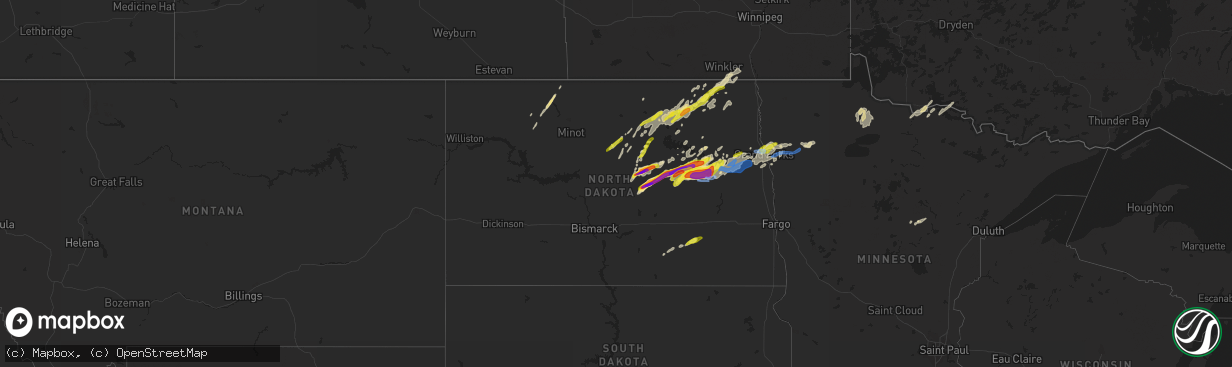 Hail map in North Dakota on August 9, 2021