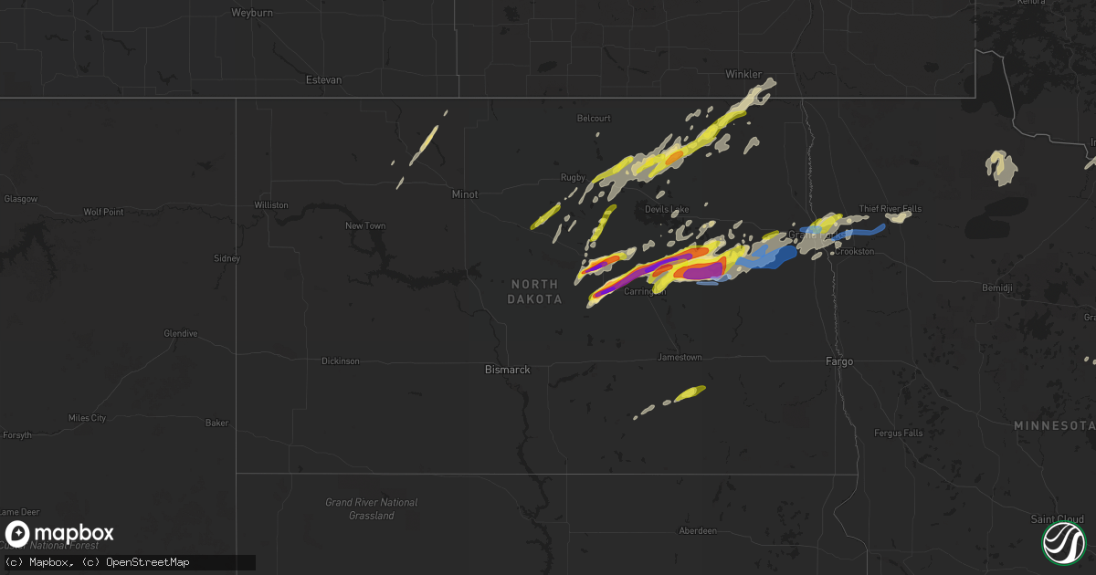 Hail map in North Dakota on August 9, 2021