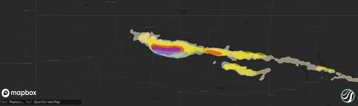 Hail map in Stockton, KS on August 9, 2021