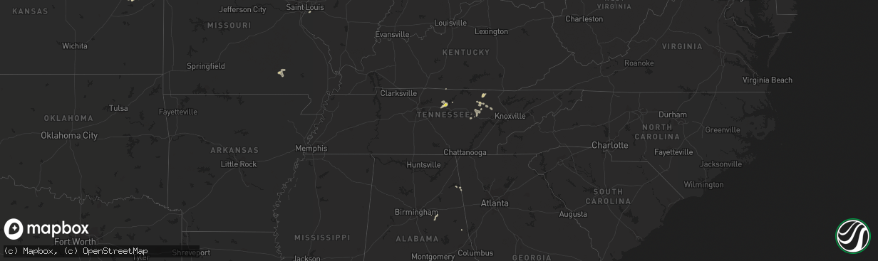 Hail map in Tennessee on August 9, 2021