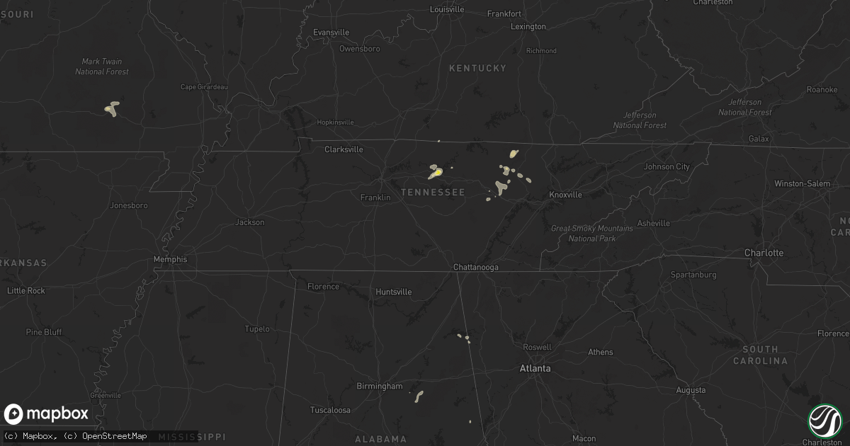 Hail map in Tennessee on August 9, 2021