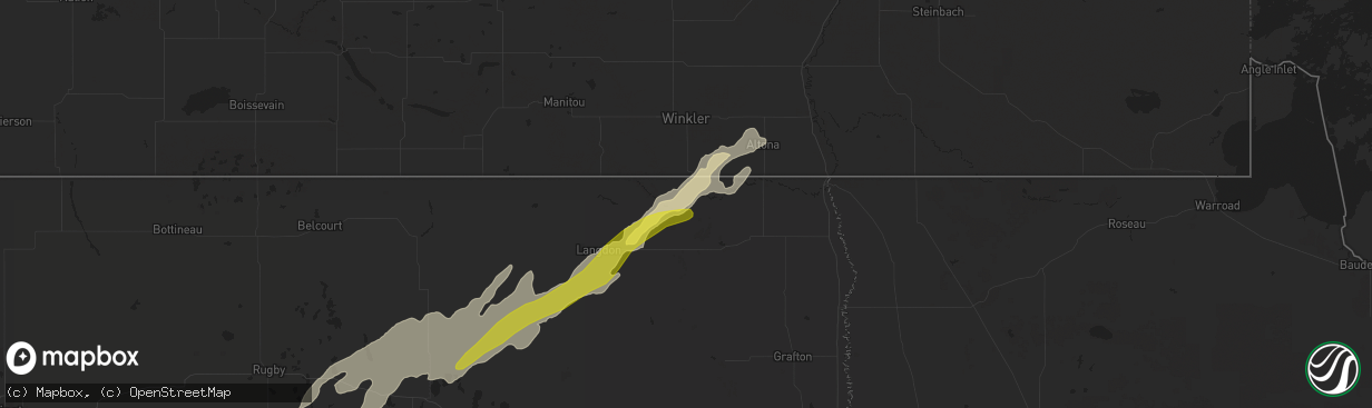 Hail map in Walhalla, ND on August 9, 2021