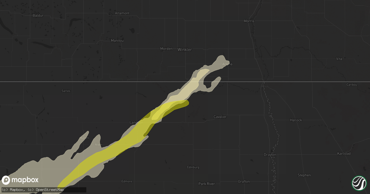 Hail map in Walhalla, ND on August 9, 2021