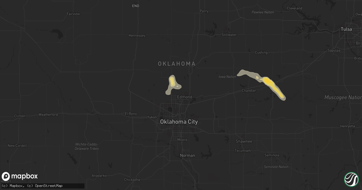 Hail map in Edmond, OK on August 9, 2022