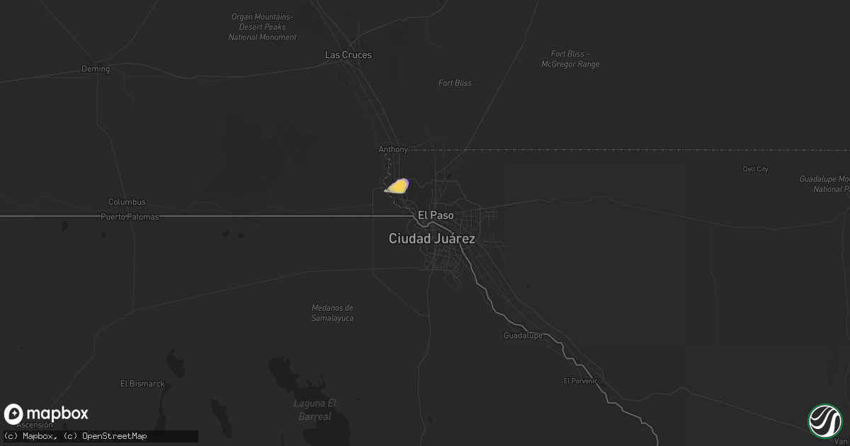 Hail map in El Paso, TX on August 9, 2022