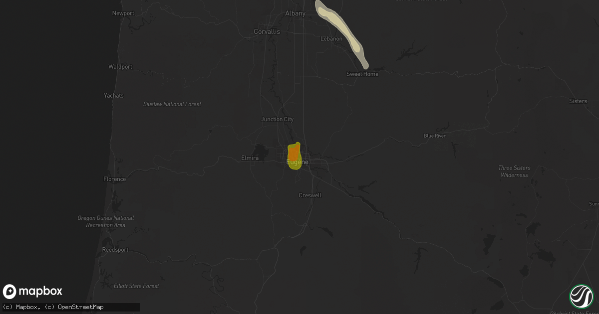 Hail map in Eugene, OR on August 9, 2022