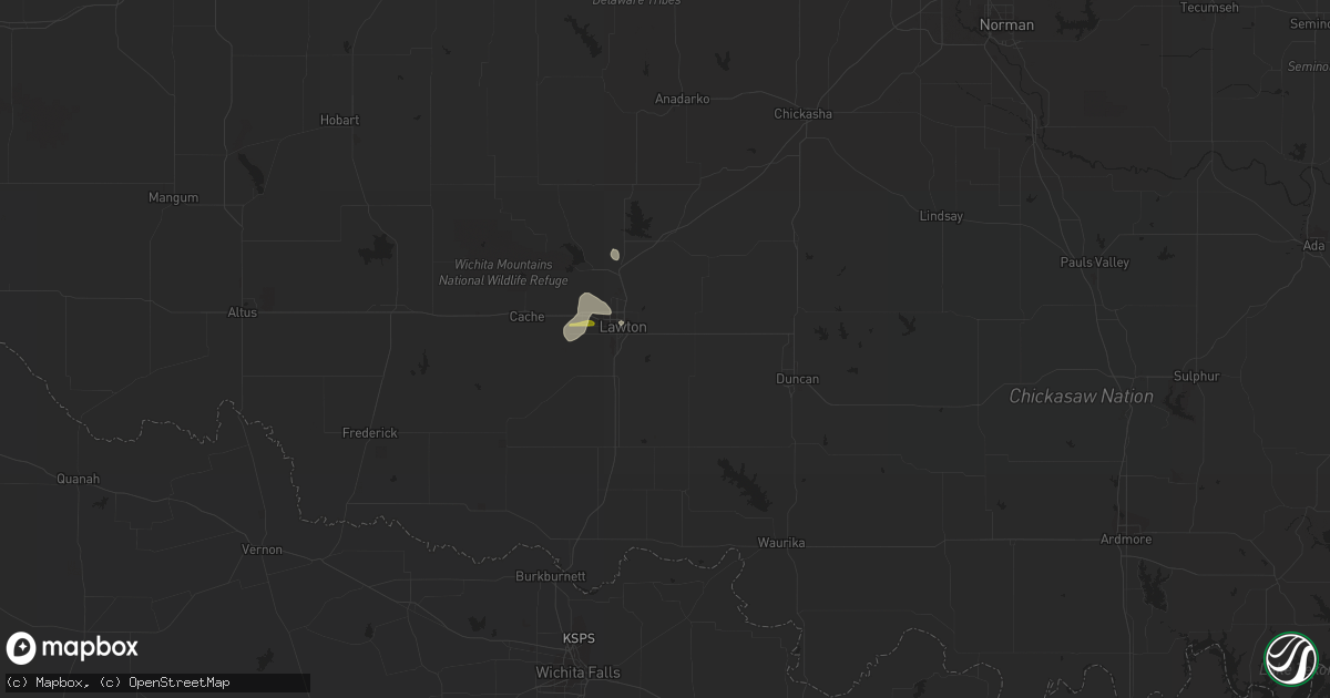 Hail map in Lawton, OK on August 9, 2022