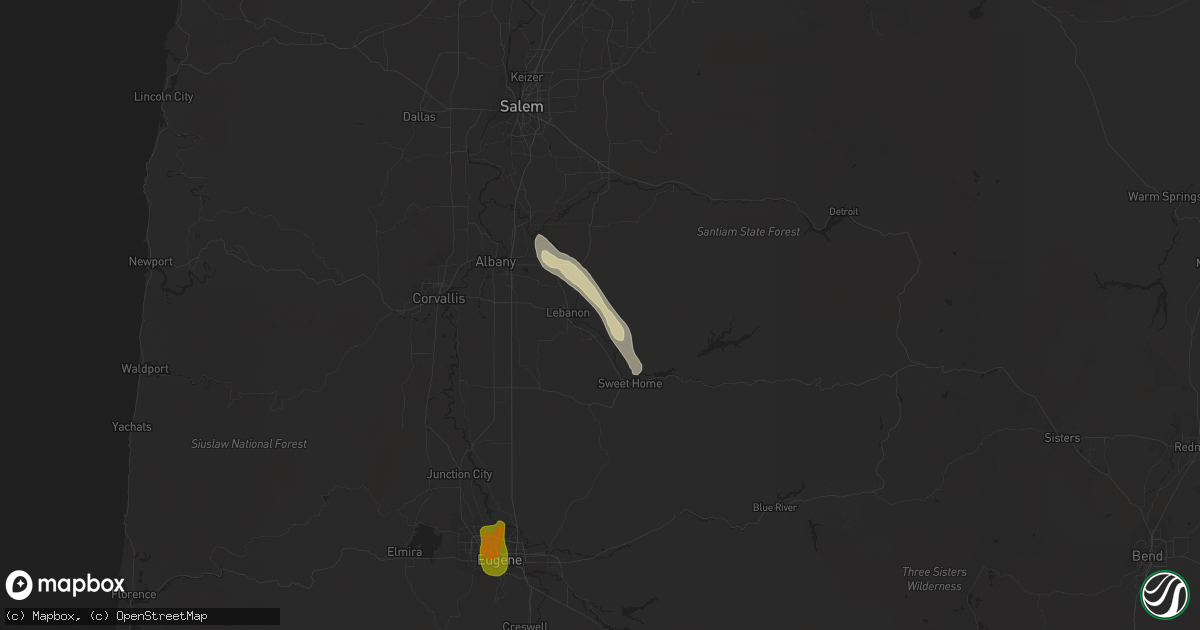 Hail map in Lebanon, OR on August 9, 2022