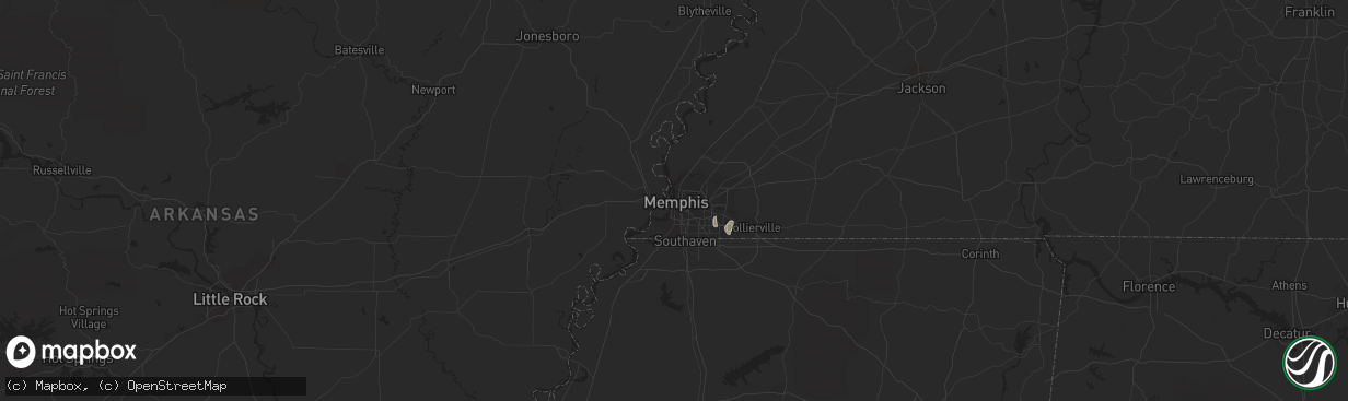 Hail map in Memphis, TN on August 9, 2022