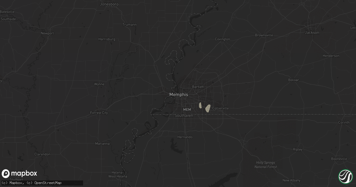 Hail map in Memphis, TN on August 9, 2022