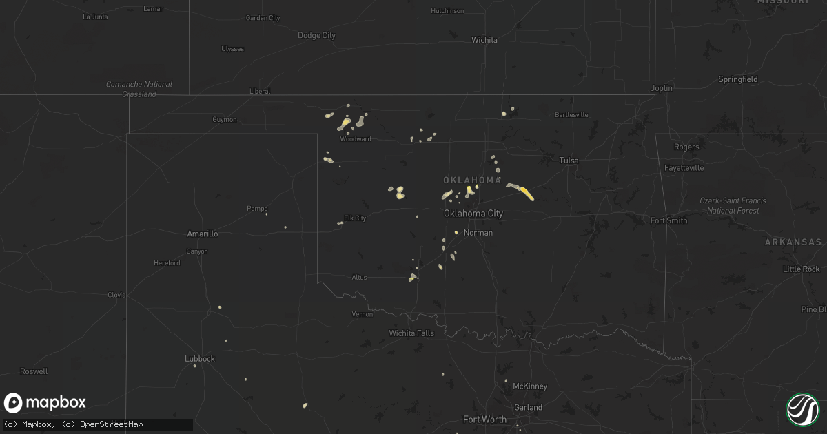 Hail map in Oklahoma on August 9, 2022