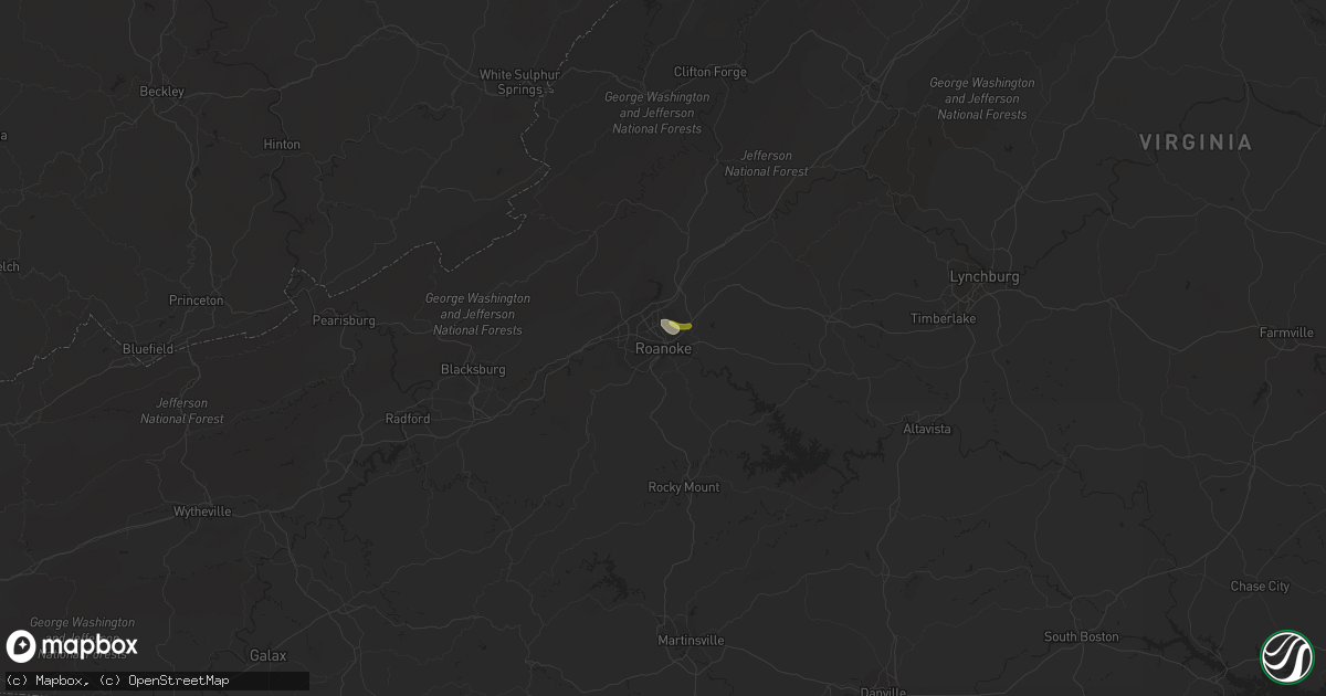 Hail map in Roanoke, VA on August 9, 2022