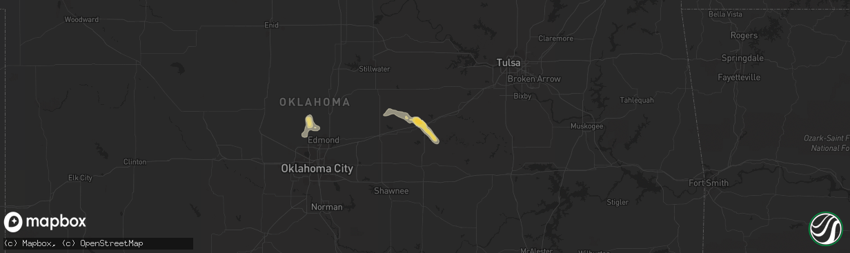 Hail map in Stroud, OK on August 9, 2022