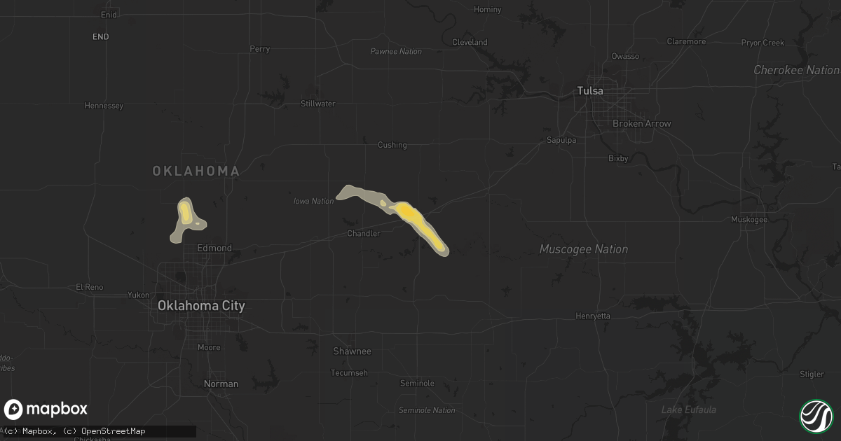 Hail map in Stroud, OK on August 9, 2022