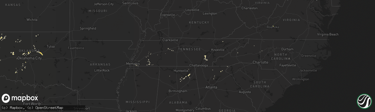 Hail map in Tennessee on August 9, 2022