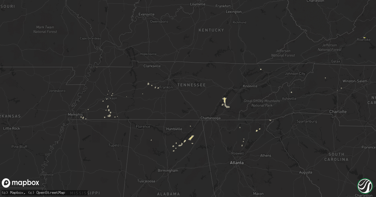 Hail map in Tennessee on August 9, 2022